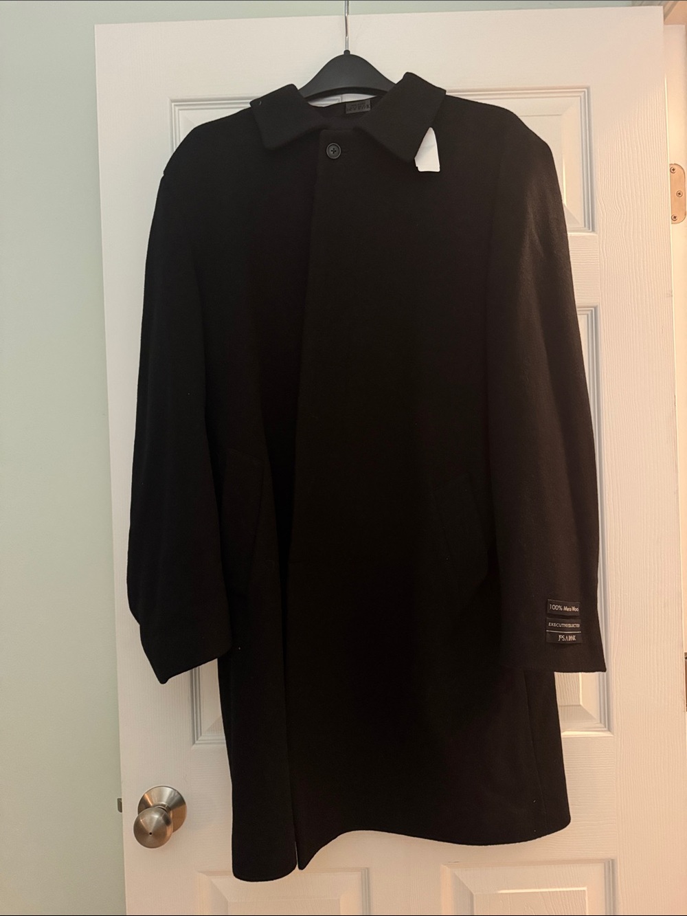 Men's Black Wool Blend Overcoat - Classic Single-Breasted Jacket